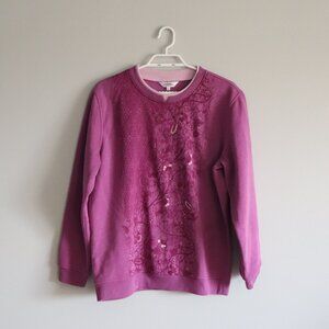 Northern Traditions Women's Sz M Crewneck Ribbed Fleece Pullover Relaxed Sweater